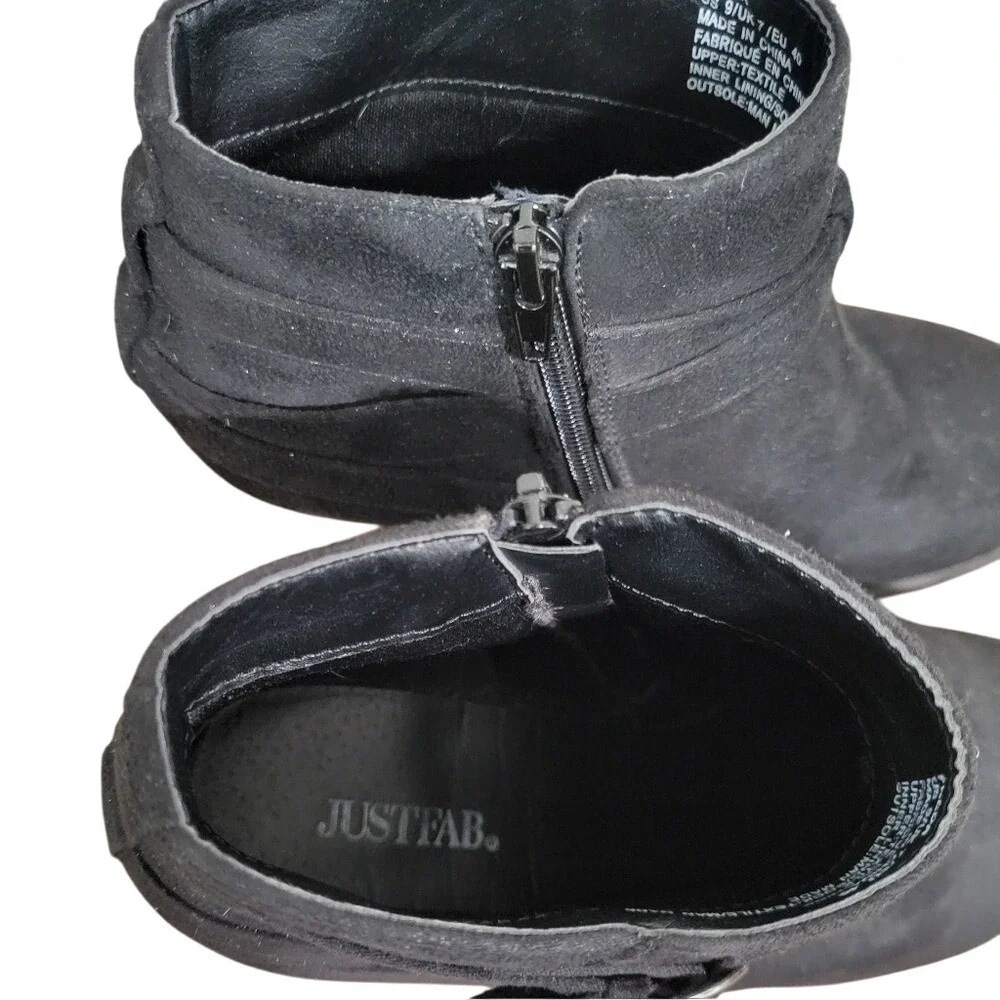 Just Fab Black Booties Faux Suede Ankle Boots Shoes Size 9‎ EUC